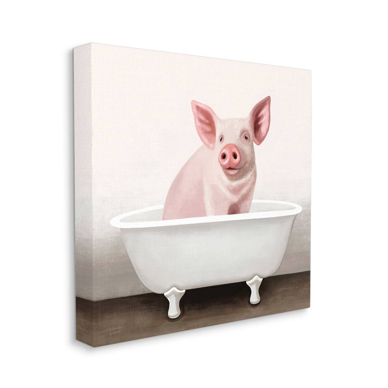Stupell Industries Pink Farm Pig in Country Bath Tub Canvas Wall Art